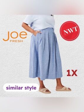 🇨🇦🆕NWT JOE FRESH | 1X | Timeless casual chambray pleated midi cross front skirt